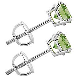 14k White Gold 1ct TCW Green Diamond Stud Earrings (I1)