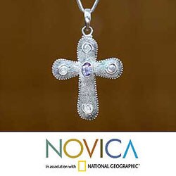 Silver 'Cross of Faith' Amethyst Necklace (Indonesia)