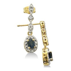10k Yellow Gold Blue Sapphire and Diamond Earrings