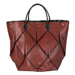 Bottega Veneta Red Leather Snakeskin Trim Tote Bag