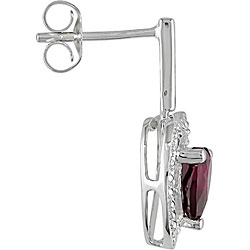 10k White Gold Created Ruby and Diamond Heart Earrings