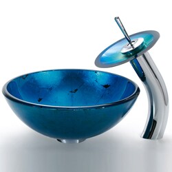 Kraus 14-inch Irruption Blue Glass Sink/ Waterfall Faucet