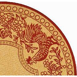Indoor/ Outdoor Rooster Natural/ Red Rug (5'3 Round)