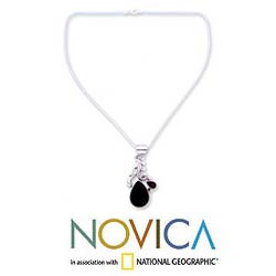 Sterling Silver 'Black Blush' Onyx and Garnet Necklace (India)