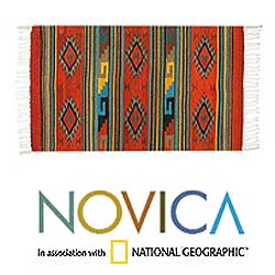 Mexican Zapotec 'Rhombus Fire' Wool Rug (2'6 x 5')