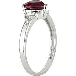 14k White Gold Created Ruby and Diamond Heart Ring