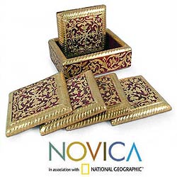 Set of Six Meenakari 'Royal Wine' Coasters (India)