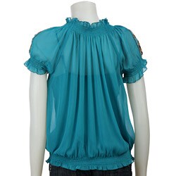 ECI Women's Embroidered Peasant Top