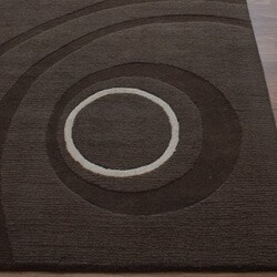 Handmade Alexa Neutrals and Textures Circles Brown Wool Rug (5' x 8')
