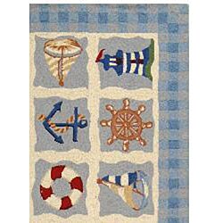 Hand-hooked Sailor Ivory Wool Rug (5'3 x 8'3)