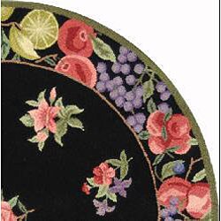 Hand-hooked Fruit Harvest Black Wool Rug (4' Round)