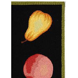 Hand-hooked Fruits Black Wool Runner (2'6 x 4')