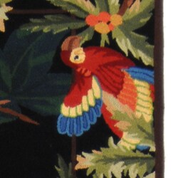 Hand-hooked Parrots Black Wool Runner (2'6 x 12')