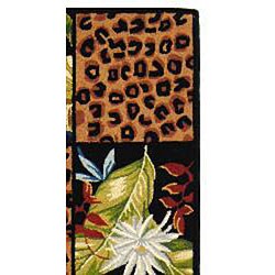 Hand-hooked Jungle Black Wool Runner (2'6 x 12')
