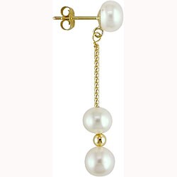 14k Yellow Gold Freshwater Pearl Drop Earrings (6-6.5 mm)
