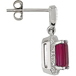 10k White Gold Created Ruby Diamond Earrings