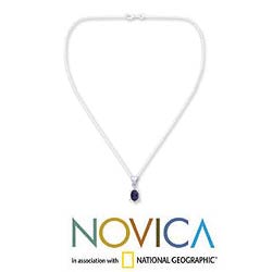 Silver Iolite 'Crystal Turtle' Pendant Necklace (India)