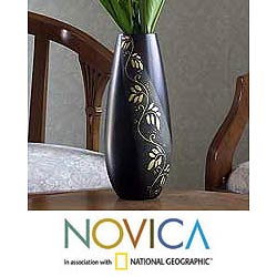 Wood 'Floral Rhapsody' Vase (Thailand)