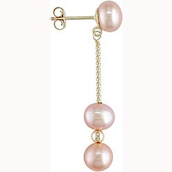14k Yellow Gold Pink FW Pearl Drop Earrings (6-6.5 mm)
