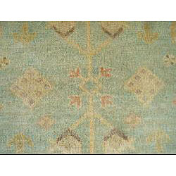Indo Oushak Vegetable-dyed Green/ Ivory Rug (10'2 x 14')