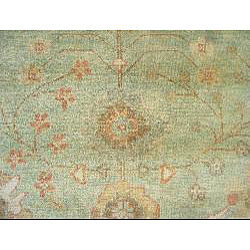 Indo Oushak Vegetable-dyed Light Green/ Ivory Rug (9'1 x 12')