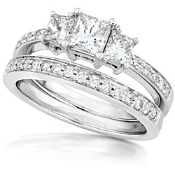 14k Gold 7/8ct TDW Princess Diamond Bridal Ring Set (H-I, I1-I2)