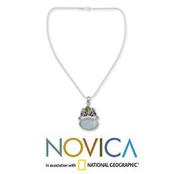 Sterling Silver Moonstone/ Amethyst 'Aura' Necklace (India)