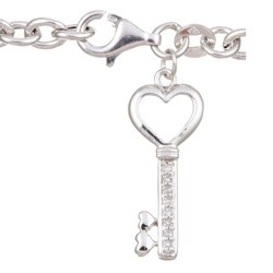 Sterling Silver Diamond Key-to-my-heart Bracelet