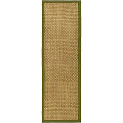 Hand-woven Casual Natural/ Olive Seagrass Runner (2'6 x 12')