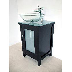 Modern Solid Wood Cabinet/ Round Glass Sink Bathroom Vanity