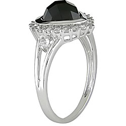 10k Gold Onyx and White Topaz Heart Ring