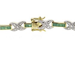 Gold Over Sterling Silver Emerald and Diamond 'X' Bracelet