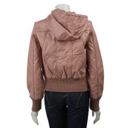 Collection B. Women's Faux Leather Pink Bomber Jacket