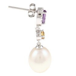 14k Gold Freshwater Pearl, Citrine and Amethyst Earrings (8.5-9 mm)