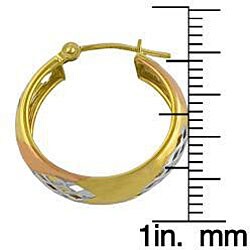 10k Tri-color Gold Diamond-cut Hoop Earrings