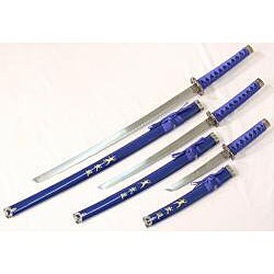 Ninja Symbol 3-piece Blue Samurai Sword Set