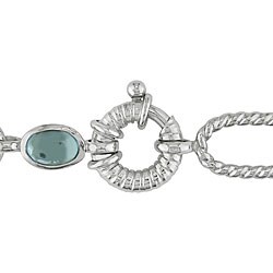 14k White Gold Blue Topaz and Onyx Link Necklace