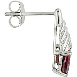 10k White Gold Created Ruby and Diamond Earrings