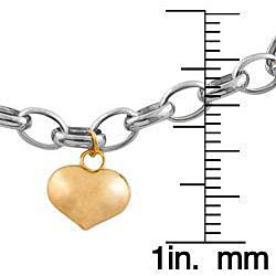 14k Two-tone Gold Puffed Heart Charm Rolo Bracelet