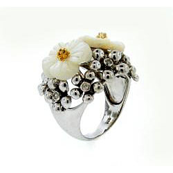Meredith Leigh Silver Mother of Pearl and 1/10ct TDW Diamond Ring