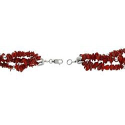 Stonique Creations Sterling Silver Three-strand Coral Chip Bracelet