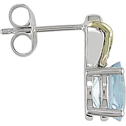 10k Gold and Silver Blue Topaz and Diamond Earrings