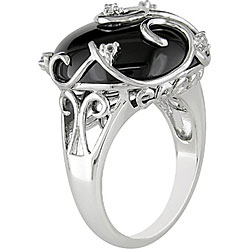 Sterling Silver Black Agate and White Topaz Ring