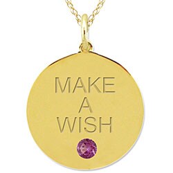 10k Gold June Birthstone Rhodolite Engraved 'MAKE A WISH' Necklace