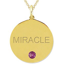10k Gold June Birthstone Rhodolite Engraved 'MIRACLE' Necklace