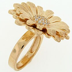 Meredith Leigh Goldtone Sterling Silver Cubic Zirconia Sunflower Ring