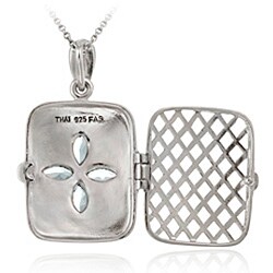 Glitzy Rocks Sterling Silver Marcasite and Blue Topaz Locket Necklace