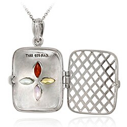 Glitzy Rocks Sterling Silver Multi-gemstone Locket Necklace