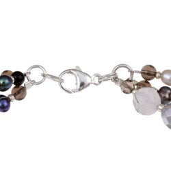 Silver Freshwater Pearl and Multi-gemstone 3-strand Necklace (12 mm)
