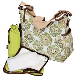 OiOi Green Floral Disc Hobo Diaper Bag